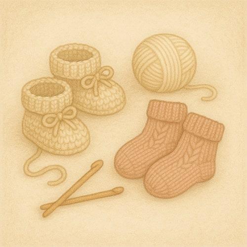 Иллюстрация услуги: Пинетки и следочки ручной работы — Вяжунчик